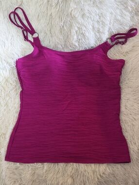 Christina, Magenta Textured Double-Strap Tankini , Swim Top, Scoop Neck, Modest